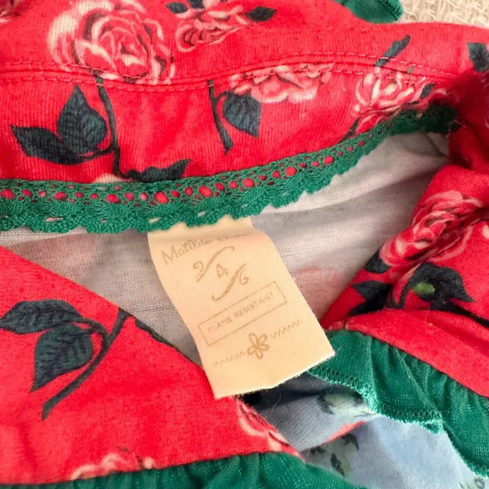Matilda Jane Blue Red Green Plaid + Floral Flared Two Piece Pajamas 4 Christmas
